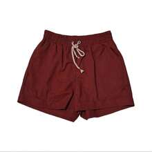 Women's Short Linen Shorts With Elastic Waistband - Burgundy - View 1