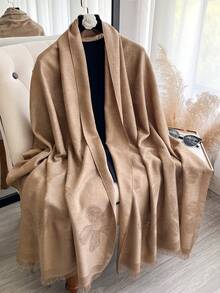 1 pezzo Elegante sciarpa in jacquard floreale con fili d'oro, scialle versatile da donna per ambienti climatizzati, indumento esterno per primavera/autunno, adatto per abbinamenti quotidiani e uso all'aperto con abiti - Multicolore - Visualizzare 13