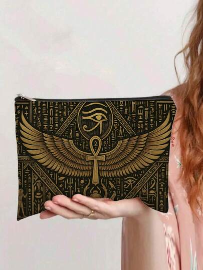 1pc Large Capacity Egyptian Symbol & Horus Eye Design Cosmetic Bag, Women's Travel Toiletry Pouch, Birthday Or - Elegant Egyptian Jewelry Style, Cute Makeup Bag, Essential For Business Trip & Travel, Gift For Friends, Makeup Bag, Makeup Bags, Cosmetic Bag, Makeup Organiser, Makeup Pouch, Make Up Bags, Bags, Vanity Accessories, Small Makeup Bag, Cosmetic Bag, Christmas Gifts, Pouch, Pouch, Clutch / Small Handbag, Makeup Organizer, Pouch, Brush Holder, Mini Pouch, Large Capacity Pouch,Gifts For Women,Christmas Gifts,Gift Ideas For Women