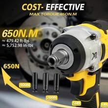 Impact Wrench, 20V Impact Brushless Motor, 1/2 Inch Electric Impact Gun, High Torque Brushless Impact Wrench With 3.0Ah Battery, Fast Charger - Màu vàng - Xem 4