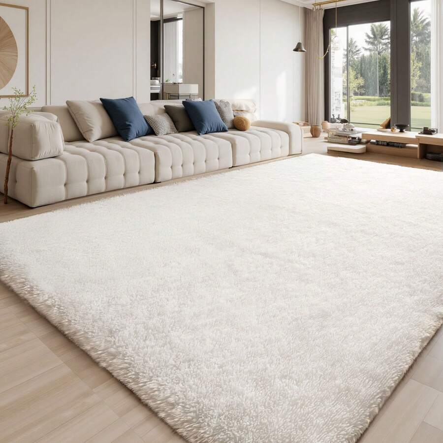 Sour Lemon Rugs Living Room 200x300cm, Grey Area Rugs For Bedroom, Washable Anti Slip Extra Large Shaggy Soft Rug Fluffy Modern Floor Carpets Mat Beside Carpet, Long Runner Rug For Hallway - 象牙白 - 查看 1