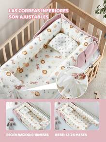 Camita De Algodón Portátil Plegable Con Nido Cuna Para Bebés, Cama Con Almohada Y Bolsa De Almacenamiento, Suave Y Cómoda, Adecuada Para Bebés De 0 a 24 Meses - Rosa - Ver 2