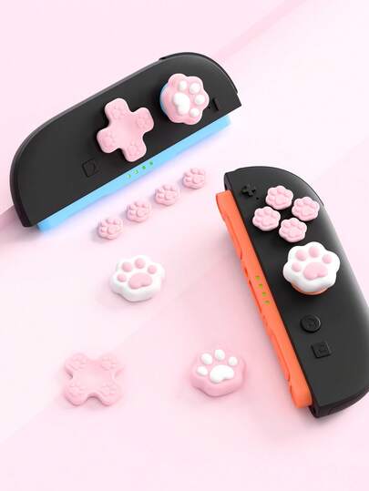 GeekShare 可爱猫爪方向键和硅胶摇杆帽套装，ABXY 按钮盖与 Switch 2 兼容，与保护壳不兼容