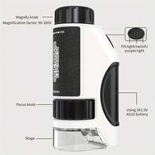Przenośny, ręczny mikroskop z oświetleniem LED, powiększenie 50X-300X, idealny do odkrywania przyrody w pomieszczeniach i na zewnątrz, świetny edukacyjny prezent na święta