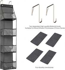 4-Shelf Over The Door Hanging Pantry Organizer, Behind The Door Storage Organizer, With Clear Plastic Pockets, For Bedrooms, Closets, Bathrooms, Small Apartments, College Dorms (Grey)