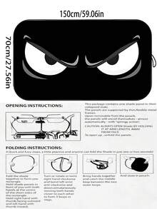 1pc Black Angry Eyes Car Sun Visor, Car Interior Accessory, Window Sunshade, Windshield Sunshade, Made Of Polyester Fiber, Suitable For Most Vehicles, Great Gift For Family And Friends - Black - View 5