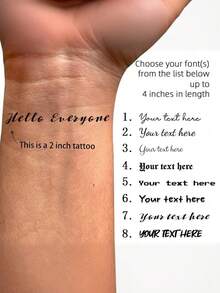 自定义姓名纹身短语定制临时纹身假纹身个性化礼物定制谚语，2-4 英寸长度，字母，装饰，时尚，可爱，复古，多彩，男女通用，休闲，独特，定制，个性化，定制，男朋友，家人，朋友，多功能，装饰，字母，纯色，精致，时尚，复古，现代，多彩，休闲，基础，休闲，柔软，独特，定制，个性化，定制，适合她，女朋友，她，男朋友，朋友的理想礼物