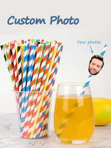 1/25Pcs Personalized Face Straws, Custom Cut-Out Photos Faces With Straws And Fixings, Fun For Birthdays And Parties, Personalized Tumbler Straw Toppers - Multicolor - View 3