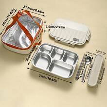 1pc 1000ML 304 Stainless Steel Divided Lunch Box With Transparent Lid, 4/5-Compartment Dinner Plate With Cute Pattern, Kitchen Tableware, Durable Leak-Proof Multi-Partition Food Plate, Suitable For Adults & Students Use In School, Office, Canteen, Dishwasher