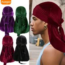 Awegeo 1 pieza Durag de satén para hombre, gorra de pirata casual y cómoda, bandana transpirable de seda para deportes al aire libre