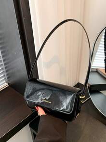 Clean Color Simple Elegant New FashionSchool Commute Casual Travel Patent LeatherMini Square Bag - Black - View 4