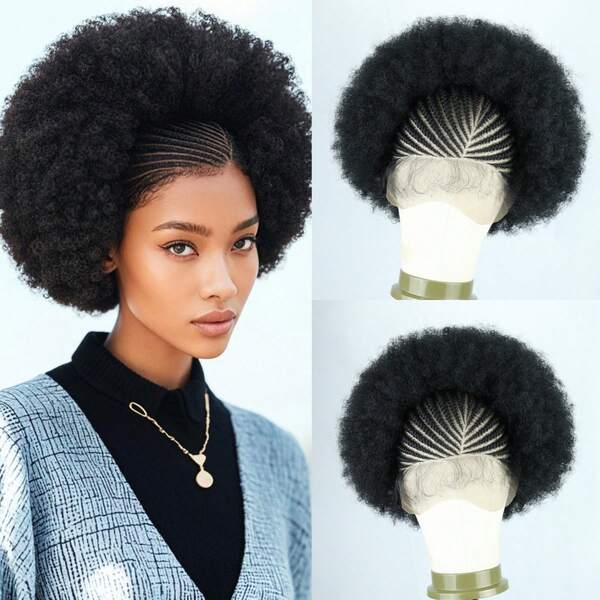 Peruca afro puff trançada com trança frontal HD de 13x6 polegadas, peruca sintética de renda frontal trançada com cabelo de bebê para mulheres, penteado natural para festas do dia a dia, etc.