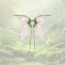 Alas de mariposa rosas para mujer, alas de hada para mujer, alas de elfo del bosque con flores rosas, hojas y enredaderas, para disfraz de hada de fantasía de Halloween, fiesta de cosplay. - Blanco - Ver 1