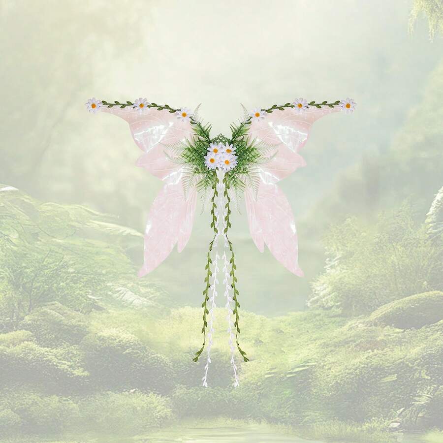 Alas de mariposa rosas para mujer, alas de hada para mujer, alas de elfo del bosque con flores rosas, hojas y enredaderas, para disfraz de hada de fantasía de Halloween, fiesta de cosplay. - Blanco - Ver 1