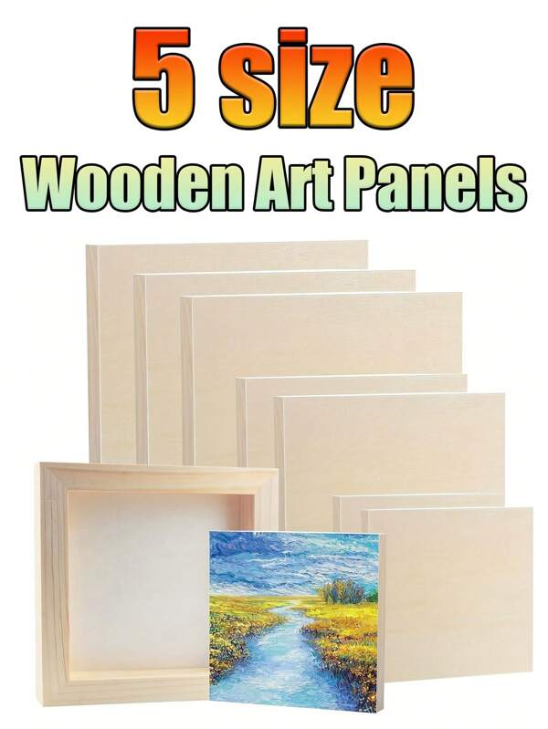 5 Size Wooden Canvas Panels For Painting & Crafts – Smooth Blank Wood Art Boards For DIY Projects, Oil & Acrylic Pouring, Wood Burning, And Drawing – Cradled Durable Panels For Artists, Beginners & Creative Home Decor,30*15cm/12*12cm/20*20cm/40*30cm/25*25cm 5 Size
