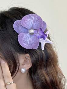 4 piezas de elegantes pasadores de pelo con forma de estrella de mar, concha y orquídea simulada, en estilo de resort de playa, accesorios de pelo versátiles para mujeres, accesorios para el cabello, accesorios para la cabeza - Multicolor - Ver 2
