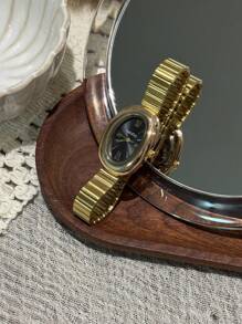 1 件椭圆形竹节表带女士手表，可调节金色表带，优雅百搭的石英腕表，适合日常佩戴，是理想的日常搭配礼物。 - 金色 - 查看 3