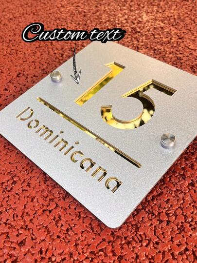 Luxury Personalized Acrylic House Number Plaque - 3D Hollow Metal Gold/Silver, Brushed Gold/Silver, Custom Address Sign, Suitable For Homes, Apartments, Shops, Modern Font | Weather-Resistant And Durable | Easy Installation | Enhance Exterior Appearance | Includes Installation Accessories | Tool-Free Installation