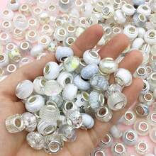 50 hạt cườm lỗ lớn màu trắng, hạt thủ công châu Âu và Mỹ dùng để làm đồ trang sức tự làm, vòng cổ, vòng tay, phụ kiện trang sức, đồ thủ công mỹ nghệ tự làm, móc khóa, dây đeo điện thoại - Hạt lỗ lớn màu trắng - Xem 3