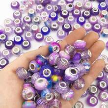 50颗紫色大孔隔珠，欧美工艺珠，适用于DIY珠宝制作、项链、手链、珠宝配件、DIY手工艺品、钥匙扣、手机挂绳 - 紫色大孔珠 - 查看 3