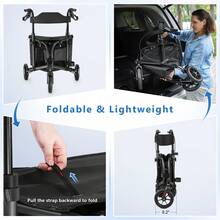 WALK MATE 3 Wheel 8" Wheels Rollator Walker Aluminum , Foldable Lightweight With Seat Backrest Pouch - màu đen - Xem 3