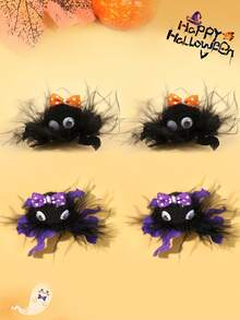 2pcs/4pcs Happy Halloween Hair Clips For Girls,Cute Spider Hair Clip For Kids,Halloween Hair Accessories, Festive Gifts - Black - View 6