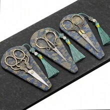 Handmade Sewing Scissors Vintage Set Embriodery Scissors School Home DIY Crafts With Sleeves And Tassels,Easy Cutting Of Burlap Fabric Without Curling Edges - Multicolor - View 2