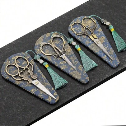 Handmade Sewing Scissors Vintage Set Embriodery Scissors School Home DIY Crafts With Sleeves And Tassels,Easy Cutting Of Burlap Fabric Without Curling Edges