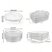 Phụ kiện nồi chiên không dầu bằng thép không gỉ, phụ kiện nướng - Bộ khay nướng một lớp, 3 tầng xếp chồng lên nhau và giá làm nguội, khay nướng, khay nấu ăn cho lò nướng và nồi chiên không dầu, nhiều kiểu dáng, phù hợp cho bữa tối gia đình, vật dụng cần thiết trong nhà bếp, các buổi tụ họp. - Bạc - Xem 5