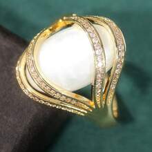 Bague vintage de luxe en or empilable avec faux moonstones pour femmes - Doré - Voir 6