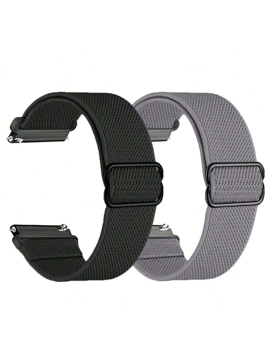 2pcs 18mm20mm22mm Quick Release Band Compatible With Samsung Galaxy Watch 7/4/5/6 40mm44m/6 Classic 43mm 47mm/Active 2/Gear S3 Classic Band, Elastic Loop Nylon Watch Band For HW Watch GT5 GT4 41mm 46mm/GT2/GT 3 42mm 46mm/HW Watch 4 Pro/GT 5 Pro Strap,Adjustable Elastic Nylon Wristband Bracelets Compatible With Apple Watch Band 49mm 46mm 45mm 44mm 42mm 41mm 40mm 38mm For Woman Man - Black+Dark Gray - View 1