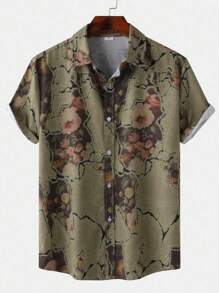 Camisa floral de hombre, camisa de verano casual de manga corta con estampado hawaiano para vacaciones en la playa