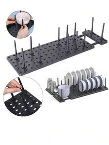 2pcs/1pc Kitchen Drawer Non-Slip Separating Bowl Dish Plate Storage Draining Rack, Multi-Functional Portable Slot-Style Organizer Shelf, Home Use Separable Free Combination Rack - 2PC - View 7