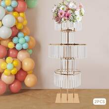 2Pcs Crystal Vases For Centerpieces, 43.3in Metal Pedestal Stands For Table Chandelier Centerpiece Wedding, 5 Tier  Flower Stand For Wedding Reception Birthday Party Events Home Decor - 金色 - 查看 8