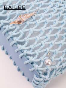 BAILEE Fashionable Colorful Polyester Yarn Hand-Woven Pattern Handbag With Ocean Charm, Suitable For Vacation - Blue - View 10