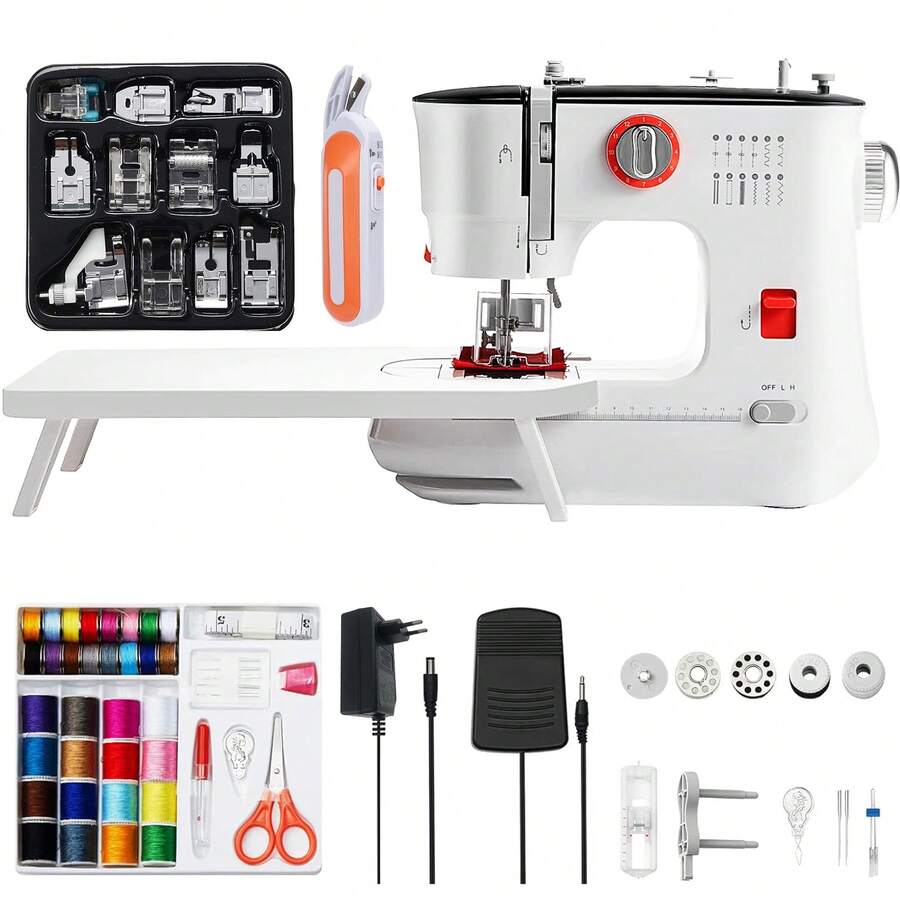 Compact 12-Stitch Electric Sewing Machine: Mini Twin Thread With Extension Table, Ideal For Home Projects, EU Plug