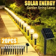 20个太阳能圣诞路径灯 - 球形灯头，耐用塑料材质，适用于花园、草坪和别墅装饰，圣诞路径照明 | 营造节日氛围 | 太阳能灯，庭院圣诞灯 - 彩色 - 查看 1