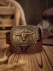 1pc Boho Western Cowboy Style Poker Embossed Metal Buckle Vintage Dark Brown PU Leather Belt Summer, School Casual, Business, Boyfriend Husband Father Dad Men Gift, Daily Wear, Fashion, Teen, Outdoor, Vacation, Athletic, Travel, Street, Boho, Vintage Fall, Autumn, Halloween Autumn-Winter Accessories,Suitable For Teens, Youth,Men,Casual, Outdoor, Athletic, Vacation, Graduation Gifts, Birthday, Daily Wear - As Shown - View 17
