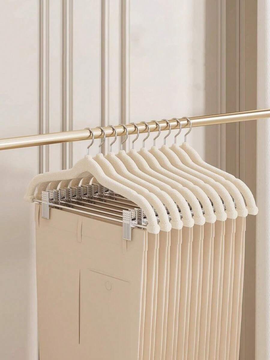 3pcs/1pc Flocked Clothes Hangers With Clips, Windproof Non-Slip Design, Perfect For Home Dorm Hotel Balcony Drying Wardrobe Storage Organization And Closet Space Saving Solutions For All Seasons Clothing Display - Multicolor - View 1
