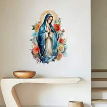 1 pieza Pegatina de pared con estatua de Nuestra Señora de Guadalupe, flores, luna, virgen maría orante para dormitorio de niños, habitación, sala de estar, oficina, decoración del hogar, decoración de pared personalizada - Multicolor - Ver 9