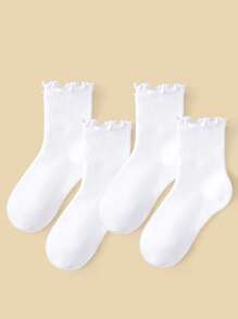 6 Pairs Girls White Double Lace Trim Princess Dancing Socks, Breathable Mesh Net Ankle Socks