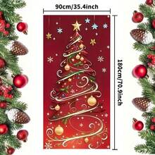1pc Telescopic Nylon Christmas Door Cover, Holiday Tree Design, Polyester Fiber And Super Elastic Flag, Easy To Install And Clean, Suitable For Various Decorations Of Weddings, Birthdays And General Occasions.