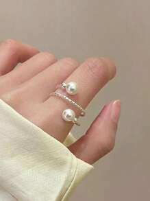 Adjustable Size Fashionable Silver Pearl Ring With Spiral Design, Stylish Accessory, Gift For Valentine's Day, Mother's Day, Birthday