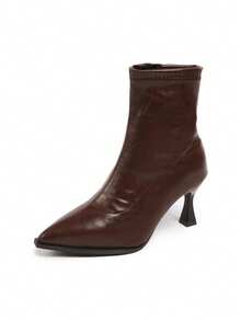 Botas com Zíper Lateral para Mulheres, Botas de Tornozelo Estilo Britânico, Botas Curtas de Salto Gatinho da Moda, Botinhas de Bico Fino Versáteis de Couro para Primavera e Outono