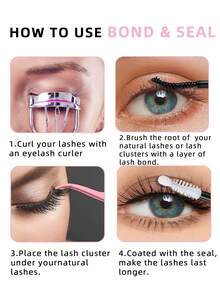 四合一睫毛胶水/定型液、卸妆液、镊子套装，防水，10毫升睫毛胶水/定型液，5毫升卸妆液，适用于睫毛胶水、簇状假睫毛，防水睫毛胶水/定型液，48-72小时强力定型，单根簇状假睫毛 - 粉色 - 查看 9