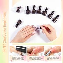 ROSALIND 24 Pcs Jelly Gel Nail Polish Set Long Lasting 20 Bottle Sheer Nude Pink Shade UV Gel Polish With 4 Bottle Base Top Coat Matt Glitter Top Coat Gel Nail Kit For Women Girls DIY Nail Art Design - RRTC24-013 - 查看 7