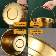 1 Stainless Steel Ice Bucket With Handle, Large Opening Design, Durable And Portable, Suitable For Outdoor Picnics, Summer Drinks, Parties And Bars, Easy To Clean And Reusable. - Silver - View 3