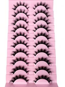 New High Quality 10Pairs 3D Shorte Mink Lashes Natural Fluffy False Eyelashes Long Strip Cat Eye Eyelashes 8D Dramatic Volume DD Curly Fairy Lashes - 黑色 - 查看 6
