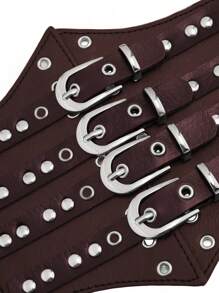 1 件女士棕色街头风格双排扣性感宽腰带，适合万圣节派对、聚会或日常通勤装