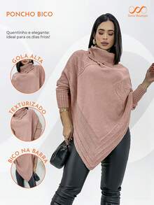 Swisz Women's Winter Poncho Knit Long Sleeve V-Neck Sweater With Scarf - Rusty Rose - View 5